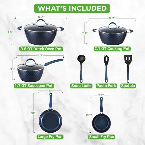 Vista 3 de NutriChef Juego de ollas y sartenes de 11 piezas, juego de utensilios de cocina antiadherentes con revestimiento de cerámica, asas frías al tacto