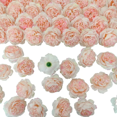 Vista 3 de 40 cabezas artificiales de rosas chamgane, cabezas de flores falsas de 3.3 pulgadas para manualidades, cabezas de rosas de seda a granel, cabezas