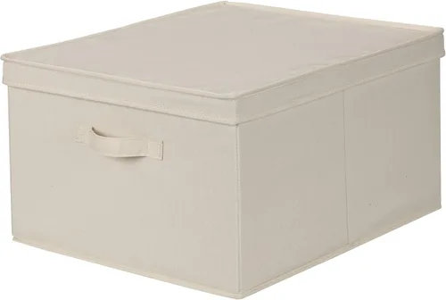 Vista 9 de Household Essentials Caja de almacenamiento cuadrada con tapa con lona de polialgodón transpirable y lados reforzados, acabado crema