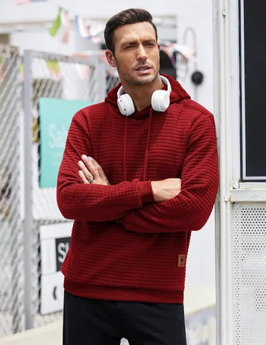 Vista 2 de COOFANDY - Sudadera con capucha para hombre, casual, de manga larga, con cordón ajustable y punto gofre