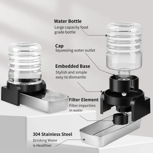 Vista 4 de Marchul - Dispensador de agua para gatos de 1 galón, comedero automático para perros con gravedad, dispensador de agua con 3 filtros, dispensador