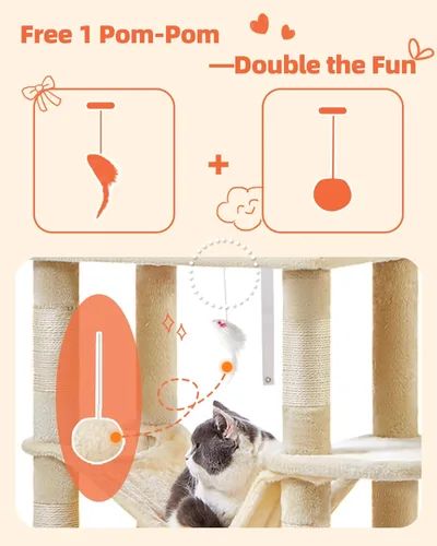 Vista 6 de Taoqimiao Árbol para gatos, torre para gatos de 66.2 pulgadas para gatos de interior, condominio para gatos de varios niveles de felpa con 7 postes