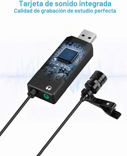 Vista 5 de FIFINE Micrófono de solapa Lavalier USB, condensador cardioide con clip, micrófono USB Plug and Play con tarjeta de sonido para PC y Mac-K053