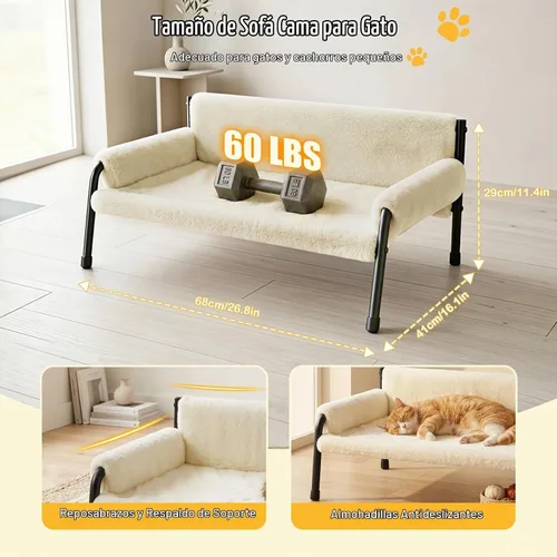 Vista 4 de Pawaboo Sofá cama elevada para gatos de interior, sofá de gato resistente Beige