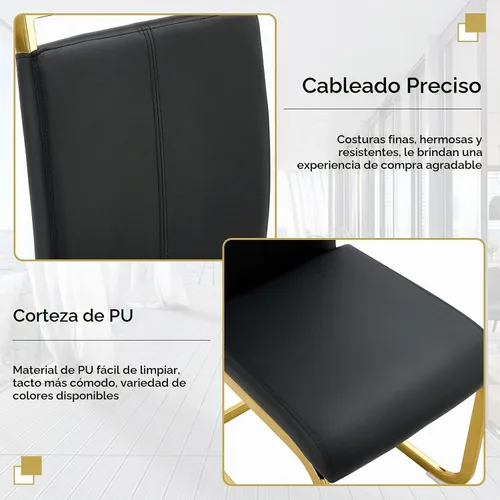 Vista 6 de Conjunto de mesa y sillas de comedor Ebullient para 4, mesa rectangular negra de MDF y sillas de cuero PU negro, juego de mesa de comedor de 5