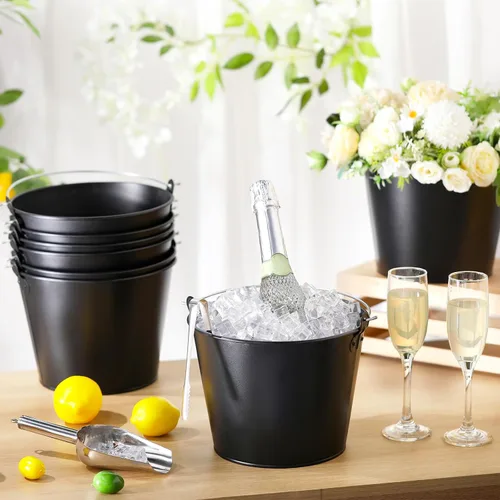 Vista 3 de Zopeal Juego de 24 cubos de cerveza galvanizados, 16 cubos de metal con 4 cucharadas y 4 pinzas, cubo de hielo rústico de 7 pulgadas para fiestas