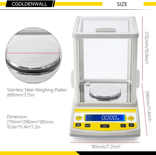 Vista 4 de CGOLDENWALL Balanza analítica digital Balanza de alta precisión Balanza electrónica digital para farmacia de laboratorio (7.05 oz 1mg)