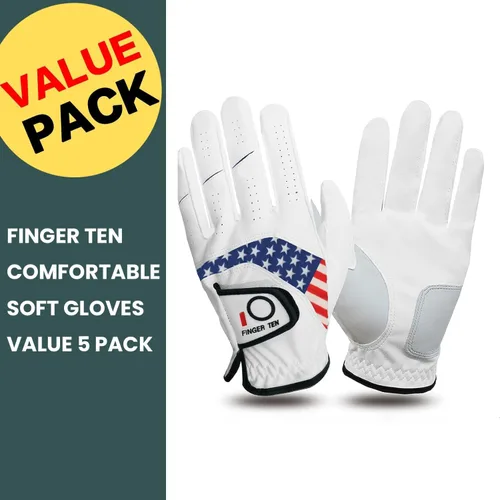 Vista 2 de FINGER TEN Guantes de golf para hombre, paquete de 5 unidades para mano izquierda y derecha, cómodos, suaves y con agarre para todo tipo de clima