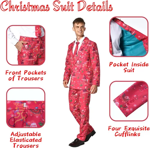 Vista 6 de Gardentime Trajes de Navidad para hombres, disfraz feo divertido para adultos, chaqueta de Navidad para hombre, traje de cosplay con pantalones