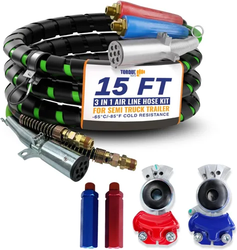Vista 8 de TORQUE Kit de manguera de línea de alimentación de aire y potencia ABS 3 en 1 de 12 pies, manguera de aire de línea aérea con Glad Hands Wrap, cable