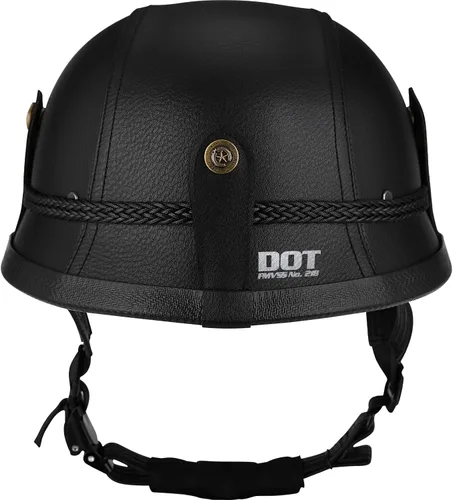 Vista 3 de Yesmotor - Casco de media cara estilo retro alemán de cuero hecho a mano con hebilla de liberación rápida y gafas protectoras - Aprobado por DOT