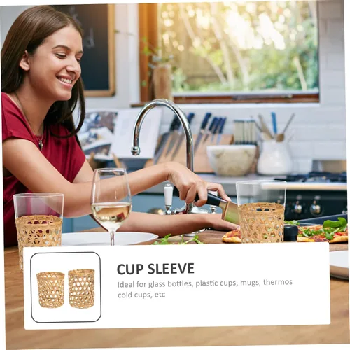 Vista 6 de BESTonZON 2 fundas de bambú para tazas de vidrio, decoración de vidrio, vaso de café, jarrón de ratán, centros de mesa de boda para mesas jarrones a