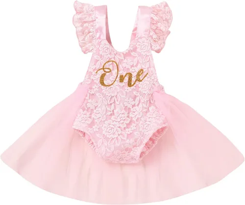 Vista 56 de Traje de bebé niña primer cumpleaños traje de encaje tul mameluco princesa tutú vestido de un año cumpleaños pastel Smash fotografía ropa