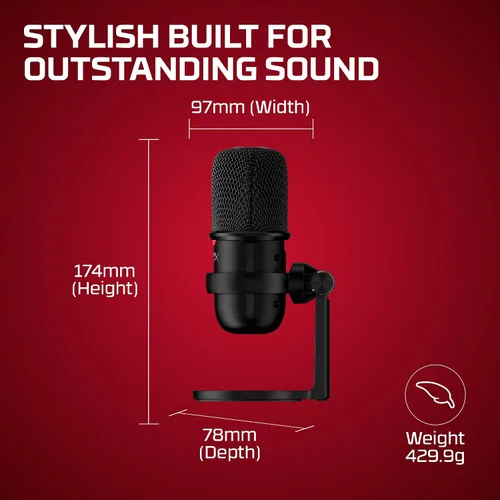 Vista 8 de HyperX SoloCast - Micrófono de condensador USB para juegos, para PC, PS4, PS5 y Mac, sensor de toque para silenciar, patrón polar cardioide, ideal