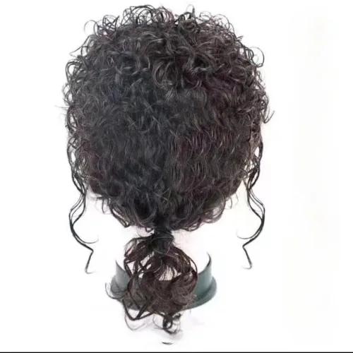 Vista 2 de Peluca de cabello humano rizado con clip de 5.1 x 5.5 pulgadas para mujer, cabello fino (marrón oscuro, 9.8 in)