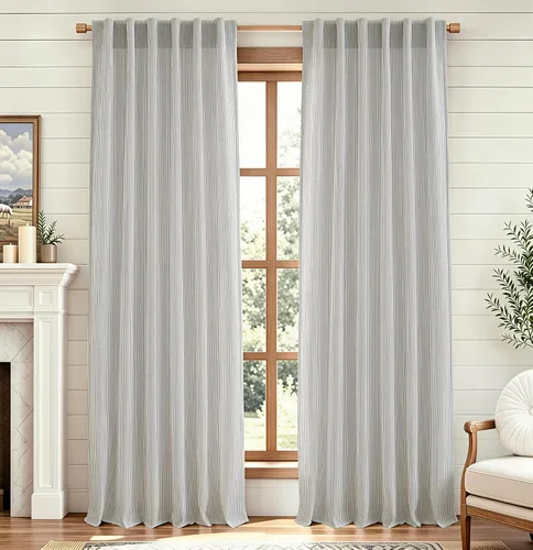 Vista 33 de DriftAway Cortinas de lino 100% opacas a rayas, de doble capa, 96 pulgadas de largo, para sala de estar, dormitorio, hilo teñido, con aislamiento