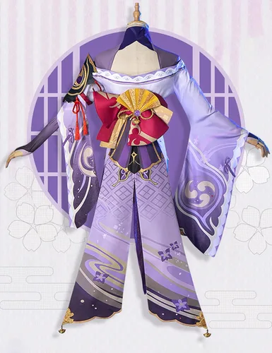 Vista 4 de Genshin Impact Raiden Shogun Anime Cosplay Disfraz de Halloween fiesta uniforme vestido trajes con accesorios