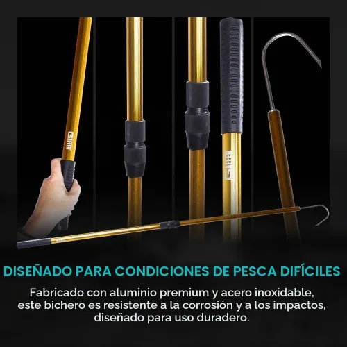 Vista 6 de Gaffer Sportfishing Gancho extensible de aluminio para peces Caña de pescar ligera con gancho de lanza de mar inoxidable Empuñaduras ergonómicas