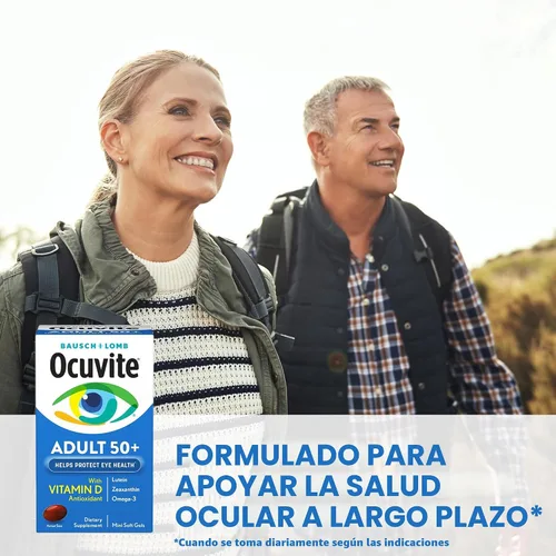 Vista 5 de Bausch + Lomb Ocuvite Adult 50+ Suplemento de vitaminas y minerales con luteína, zeaxantina y omega-3, geles suaves, 90