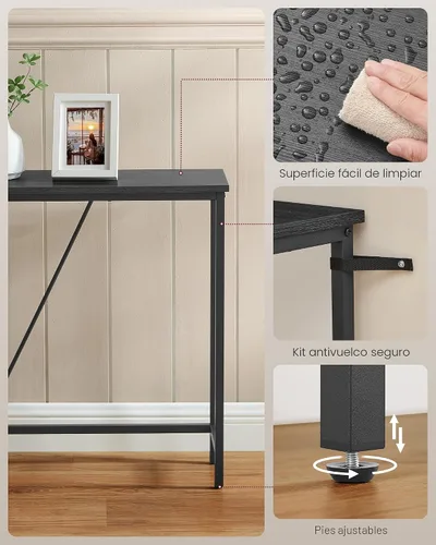 Vista 5 de VASAGLE Mesa de sofá consola, mesa de entrada estrecha, para sala de estar, dormitorio, fácil montaje, gris carbón y negro tinta ULNT020B04