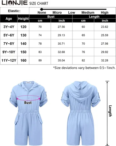 Vista 7 de LIONJIE Enterizo de verano para niñas con pantalones cortos sin mangas con volantes, cuello en V con capucha y bolsillos laterales para niños