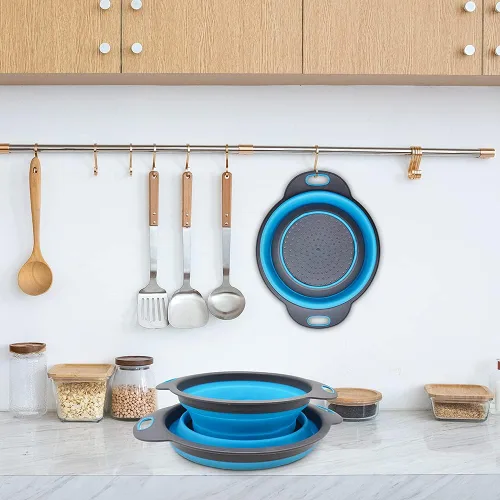 Vista 7 de 2 cestas de colador plegable, cesta de drenaje para lavar frutas y verduras, colador telescópico de alimentos de tamaño pequeño y grande para pasta