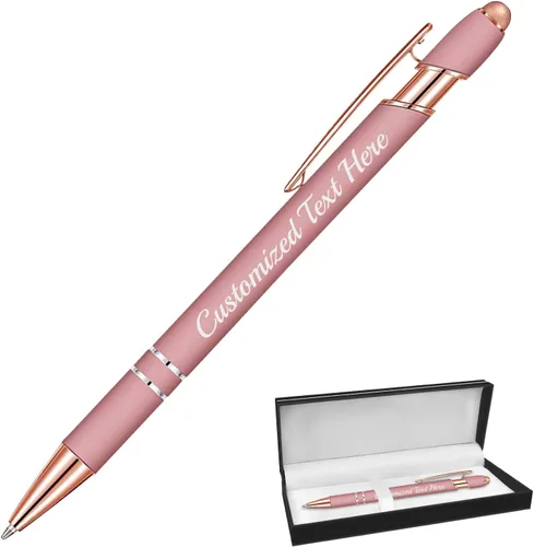 Vista 38 de Aolun Bolígrafo personalizado, bolígrafo grabado personalizado con lápiz capacitivo, 12 unidades, metal suave al tacto, introduce el nombre, Naranja