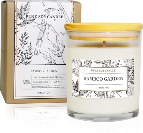 Vista 6 de Aronica Regalos de Anfitriona de Alta Gama para Mujer, Vela de Bambú y Jazmín, Velas de Soja para el Hogar Perfumado, Velas Naturales de Verano