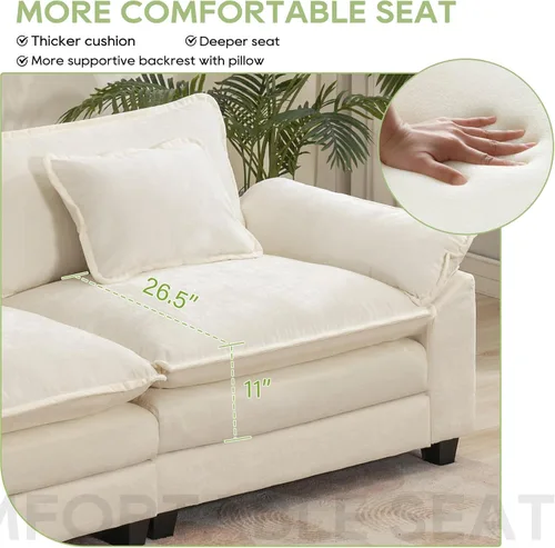 Vista 4 de Oprisen Sofá Seccional Modular, Cómodo Cloud Couch Sofá Seccional, Sofá Cama de Chenilla con Asiento Profundo con Almohadas Decorativas para Sala