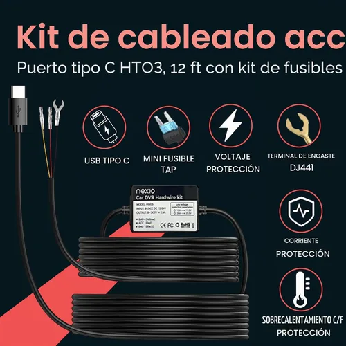 Vista 2 de NEXIO Acc Hardwire Kit HW05 Puerto tipo C, compatible con N5Pro Dashcam, 12 pies con kit de fusibles