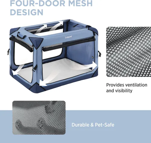 Vista 4 de Lesure Jaula Plegable para Perros - Perrera de Viaje Portátil para Perros Medianos, Jaula para Mascotas de 4 Puertas con Ventanas de Malla