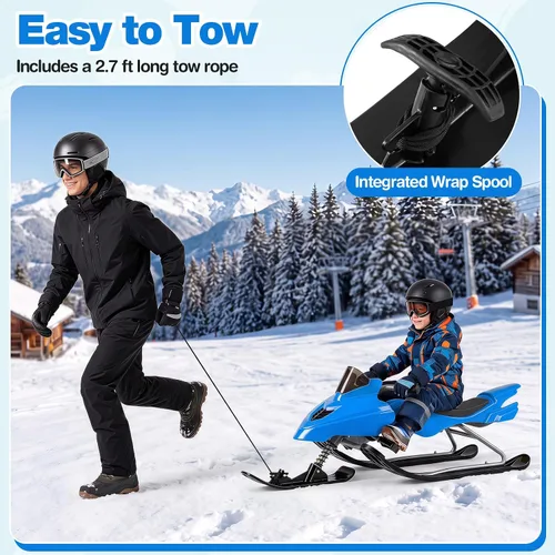 Vista 5 de Goplus Trineo Snow Racer con frenos, mango de dirección, cuerdas de Azul