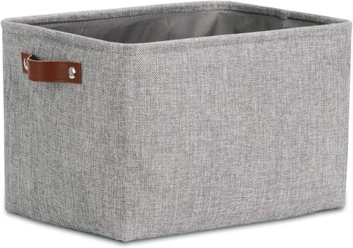 Vista 32 de DULLEMELO Cesta de almacenamiento pequeña para estantes, pequeña cesta plegable de tela rectangular para estantes, armarios, guardería, hogar Beige