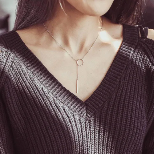 Vista 3 de berricle chapado en plata de ley Círculo Abierto Bar Fashion Lariat collar 16" + 2" Extender