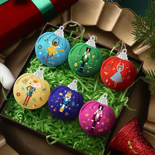 Vista 6 de 12 piezas de adorno de bola de cascanueces de Navidad, adorno de bola de cascanueces, cascanueces colgantes, bolas envueltas en tela, adornos