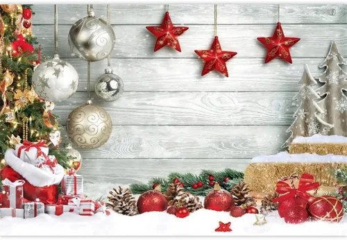 Vista 2 de Leowefowa Fondo de vinilo de 5 x 3 pies para fotos de Navidad, piso de madera blanca, copo de nieve, fondo de fotografía de árbol de Navidad, Año