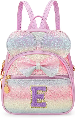 Vista 24 de KKXIU Mochilas Mini con Moño Inicial para Niñas y Mujeres, Linda Mochila Pequeña con Asa de Bolso, Regalos Personalizados para Niños, Arcoíris