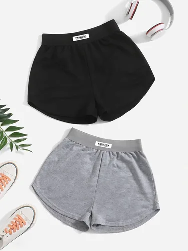Vista 3 de MakeMeChic Women's 2 Pack Track Shorts Casual Letter Patched Workout Athletic Lounge Shorts