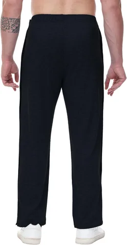 Vista 2 de HIBOCT Pantalones rasgados para hombre, ajuste holgado, pantalones de calentamiento para hombre, pantalones deportivos con parte inferior abierta