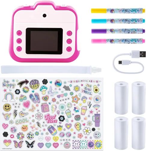 Vista 5 de Photo Creator - Cámara instantánea 3 en 1 para niños, color rosa; cámara, impresora instantánea y cabina de fotos con divertidos marcos y filtros