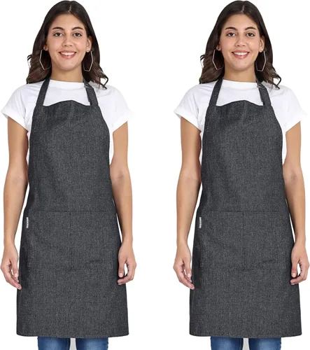 Vista 18 de Delantal de chef, delantal de cocina de algodón reciclado con un cuello ajustable con lazos largos, para cocinar, hornear