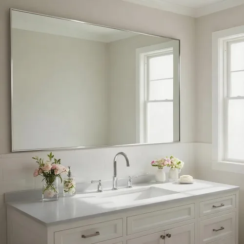 Vista 25 de 24x24 Inch Black Bathroom Mirror for Wall, Aluminum Frame Rectangle Rectangular Vanity Mirror, Modern Large for Bedroom, Living Room, Horizontal or
