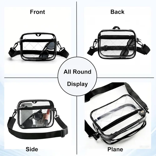 Vista 7 de Bolsa transparente para eventos de estadio – Bolso transparente para mujer con correa de hombro extraíble, bolsa cruzada transparente