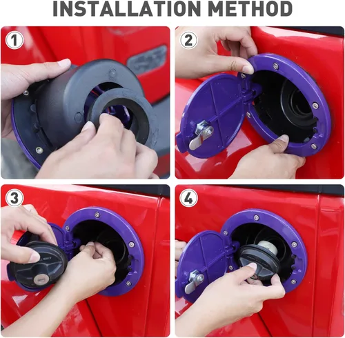 Vista 5 de Tapa de gasolina para Jeep Wrangler JK con cerradura, compatible con Jeep Wrangler JK JKU 2/4 puertas 2007-2018 (1 unidad, morado con cerradura)