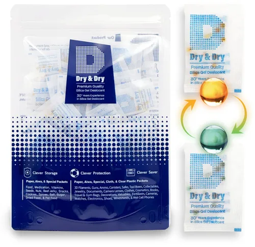 Vista 11 de Dry & Dry - Paquetes de gel de sílice naranja indicador de 1 gramo, deshumidificadores desecantes, paquetes de gel de sílice seguros para alimentos