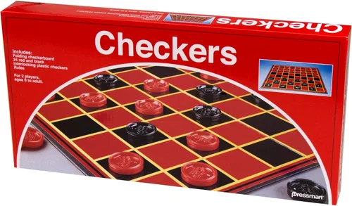 Vista 4 de Pressman Checkers - Juego clásico con tablero plegable y fichas entrelazadas, para 2 jugadores