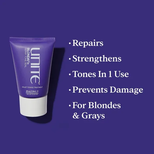 Vista 2 de UNITE Hair BLONDA Fix Purple Hair Tratamiento, 4 fl oz Tonifica, repara e ilumina el cabello rubio, gris y resaltado