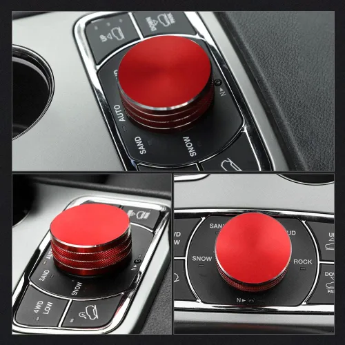 Vista 7 de LECART Accesorios rojos para automóvil aptos para Jeep Grand Cherokee 2014-2021 Central Multimedia 4WD, cubierta de perilla de interruptor
