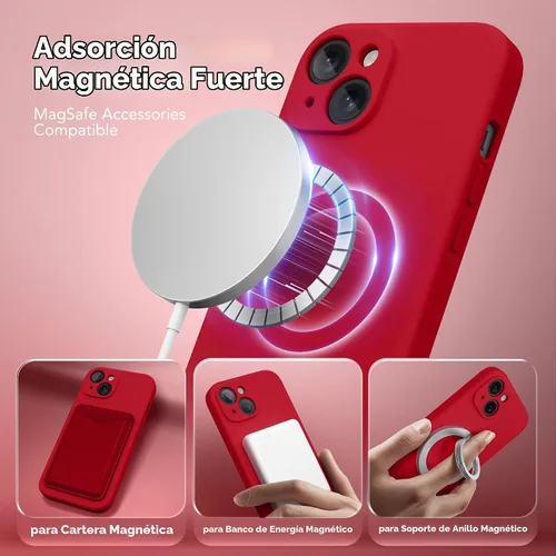 Vista 2 de Funda magnética para iPhone 13, compatible con MagSafe, protección completa de la cámara, protector de pantalla, silicona a prueba de golpes, funda