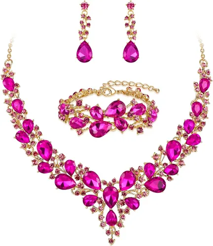 Vista 33 de BriLove - Juego de joyas de boda con cristales austriacos, collar, aretes y pulsera para mujer 01-Tono plateado transparente